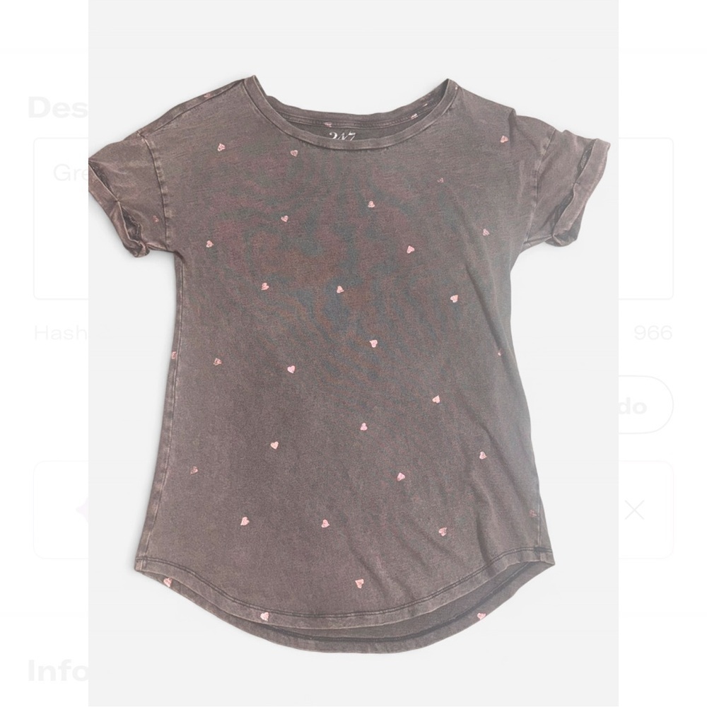 Maurices Gray Tee with Pink Heart Accents
